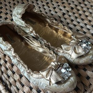 Miu Miu gorgeous crystal lace bow ballet flats